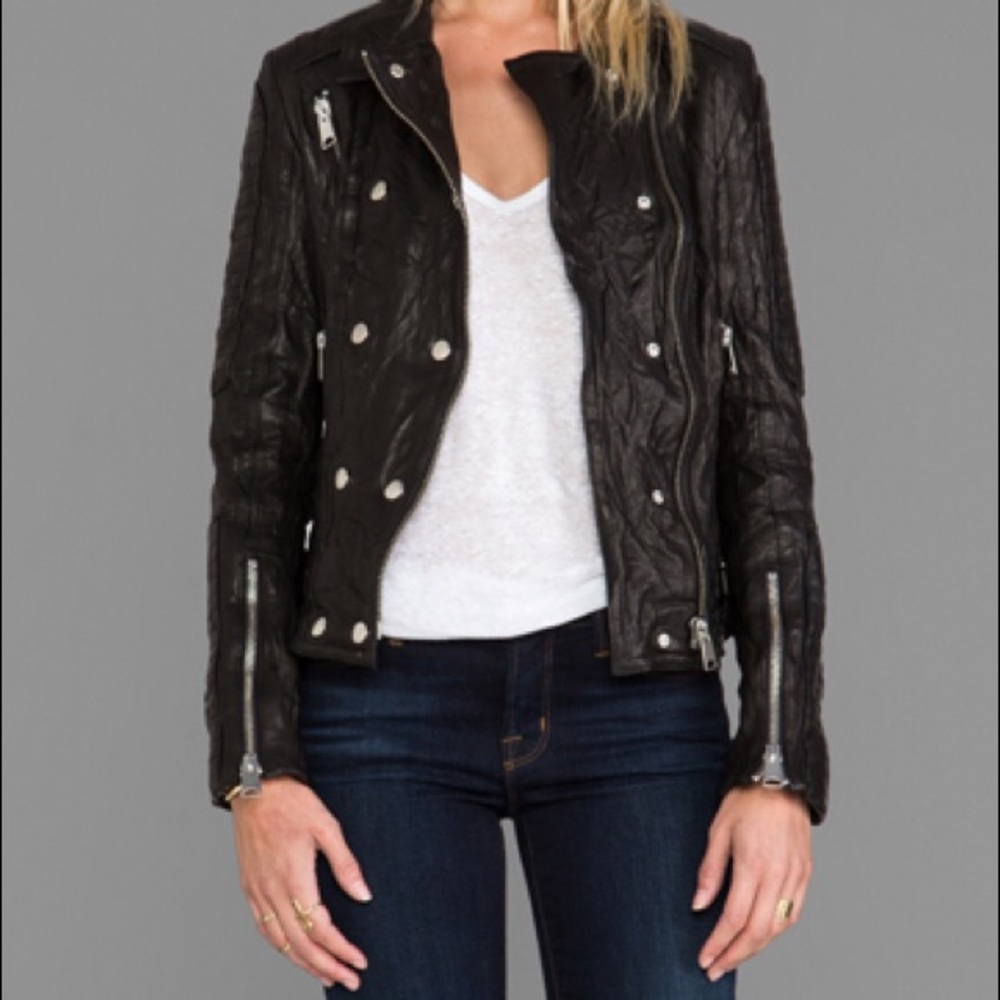 Anine Bing Black Silver Leather Moto Jacket